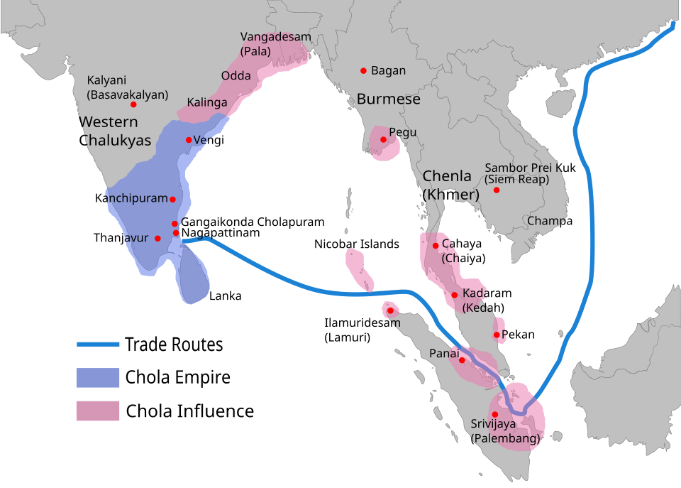 Map of the Chola Empire and its maritime reach, c. 1030 CE